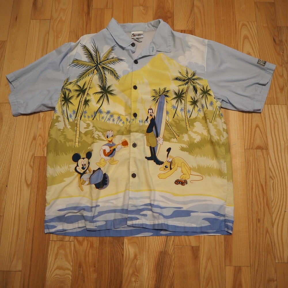 Walt Disney World Mens Hang Loose Hawaiian Shirt XXL 100% Cotton Vintage Y2K 90s
